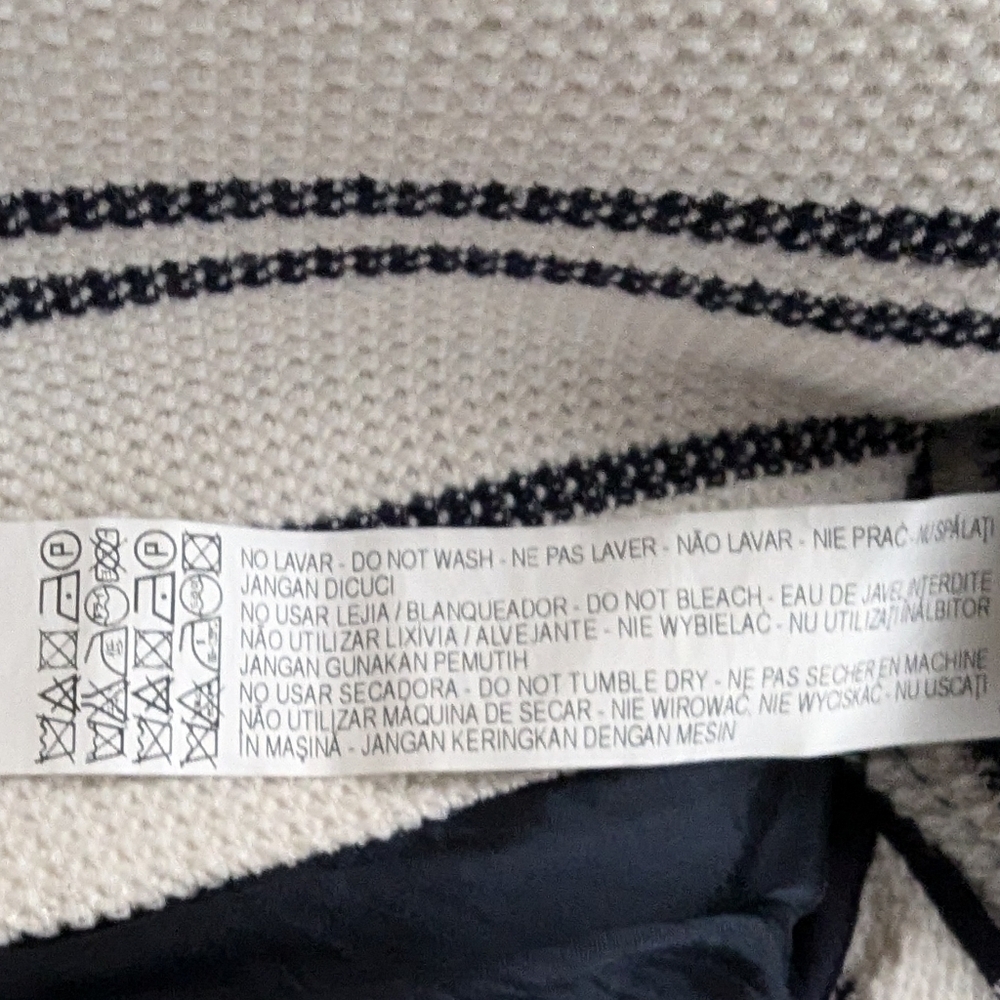Zara Textured Knit Striped Blazer XS Ivory Navy Gold Button Nautical Preppy - Picture 9 of 12